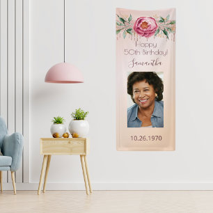 Banderoles fête d'anniversaire rose or photo parties scintill