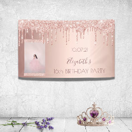 Banderoles fête d'anniversaire rose or rose photo bienvenue