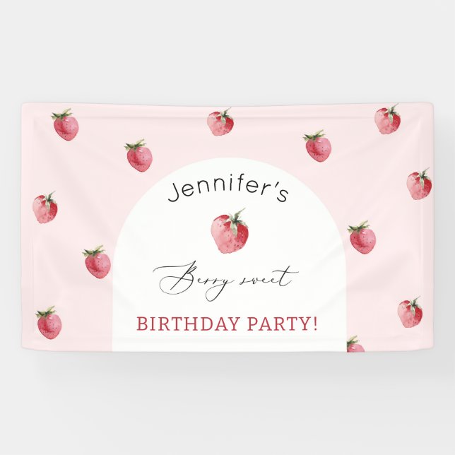Banderoles Fête d'anniversaire sucrée aux fraises (Horizontal)