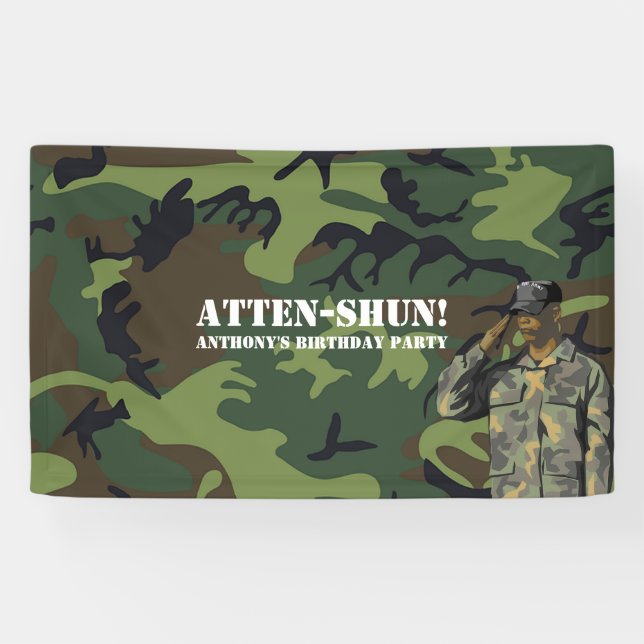Banderoles Fête d'anniversaire sur le thème de l'armée (Horizontal)