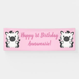 Banderoles Fête d'anniversaire Zebra rose