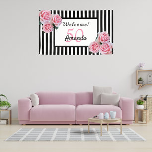 Banderoles Fête de 50e anniversaire noir rayures blanches flo