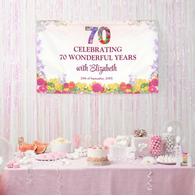 Banderoles Fête de 70 ans élégante florale / 70 Ans (Fête)