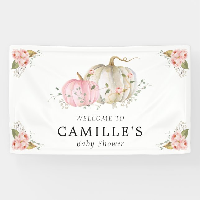 Banderoles Fête de Baby shower Citrouille rose (Horizontal)