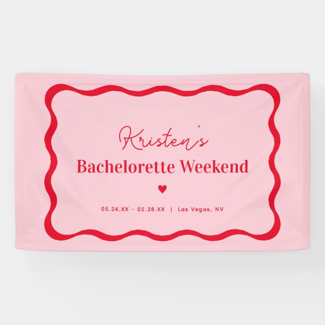 Banderoles Fête de Bachelorette Rétro Rose et Rouge  (Horizontal)