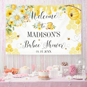 Banderoles Fête de bébé abeilles Fond floral jaune Bienvenue