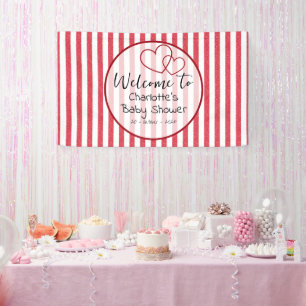 Banderoles Fête de bébé coeurs doubles rayures craie rouge mo