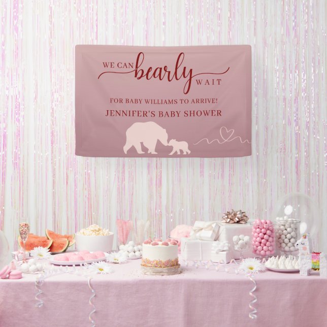 Banderoles Fête de bébé ours rose forêt rustique (Fête)