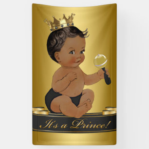 Banderoles Fête de bébé prince afro-américain Or Noir