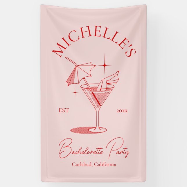 Banderoles Fête de Fille de Cocktail Rétro pour Célibataire (Vertical)
