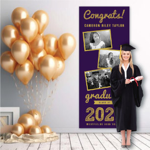 Banderoles Fête de fin d'études 2026 Or Élégant Croquis 3 Pho