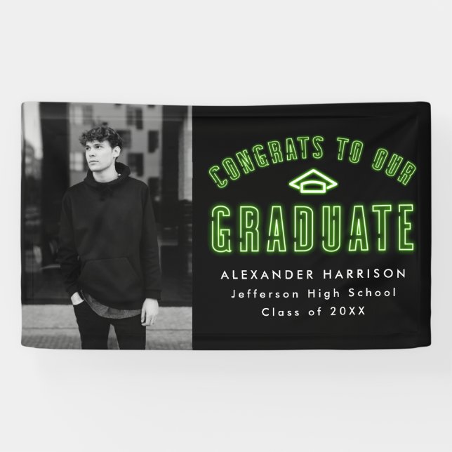 Banderoles Fête de graduation photo moderne Lime Green Neon (Horizontal)