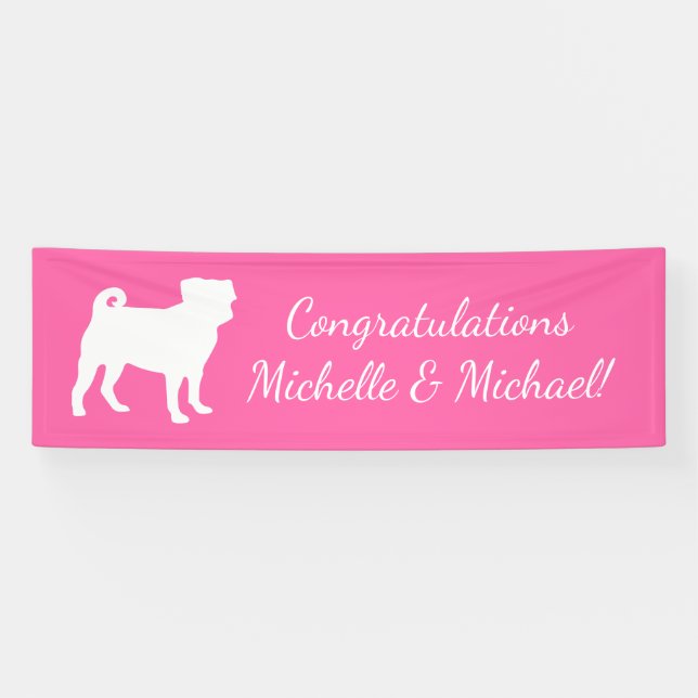 Banderoles Fête de la fête du chien Carlin rose (Horizontal)
