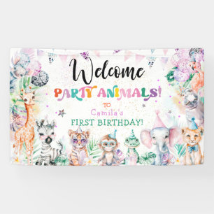 Banderoles Fête de la Jungle mignonne Animaux Fille Anniversa