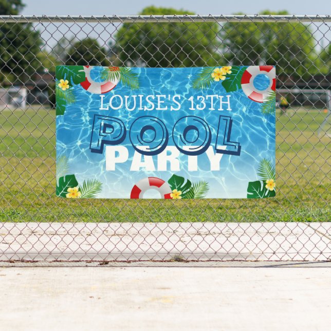 Banderoles Fête de la piscine Cool tropicale | ANNIVERSAIRE D (En situation)