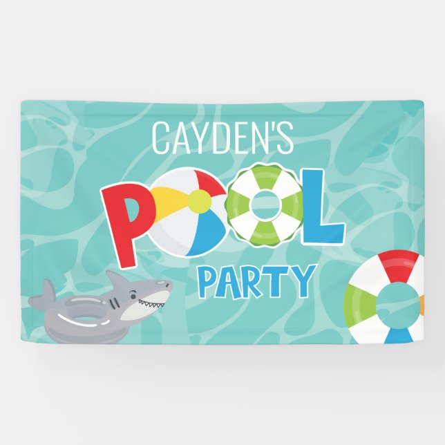 Banderoles Fête de la piscine enfant requin anniversaire (Horizontal)