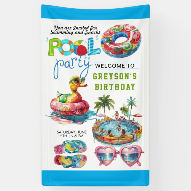 Banderoles Fête de la piscine pour adultes Plage d'été Annive (Vertical)