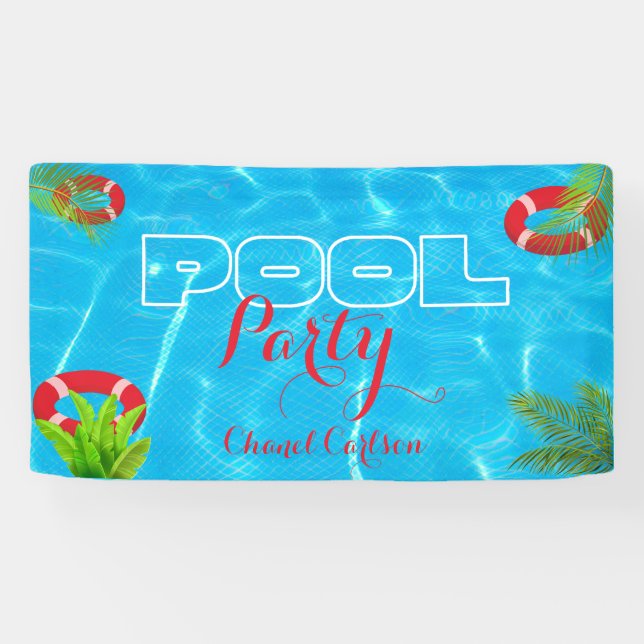 Banderoles Fête de la piscine tropicale | Anniversaire d'été (Horizontal)