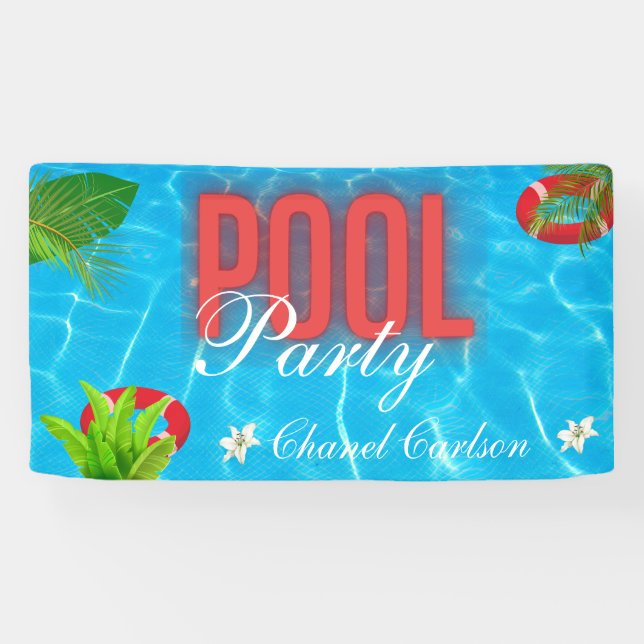 Banderoles Fête de la piscine tropicale | Anniversaire d'été (Horizontal)