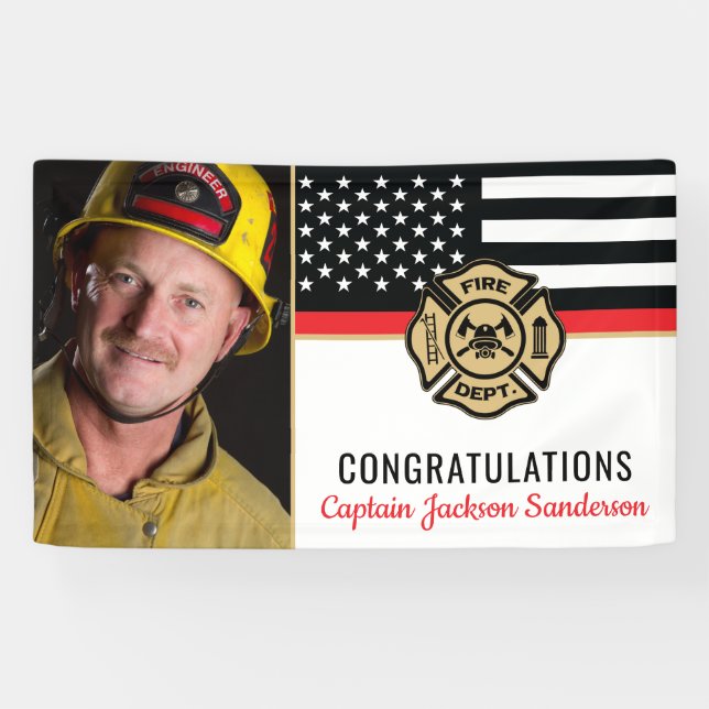 Banderoles Fête de la retraite des pompiers Mince ligne rouge (Horizontal)
