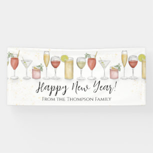 Banderoles Fête de la Saint Sylvestre Aquarelle Cocktails