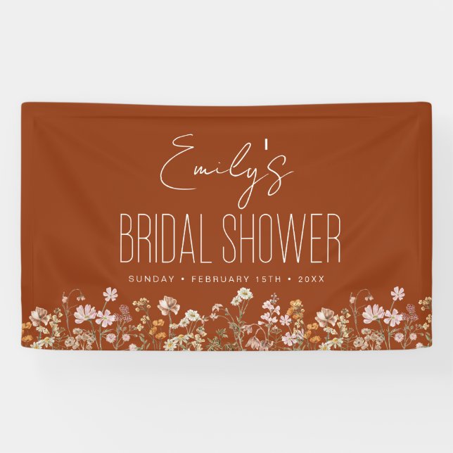 Banderoles Fête de mariage bohème aux fleurs sauvages orange  (Horizontal)