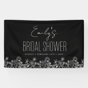 Banderoles Fête de mariage bohème fleurs sauvages noir