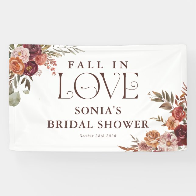Banderoles Fête de mariage 'Tombez amoureux' aux floraisons a (Horizontal)