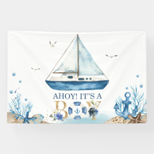 Banderoles Fête de Naissance Bateau Bleu Marin Ahoy C'est un