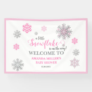 Banderoles Fête de naissance bébé flocon de neige rose paille