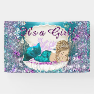 Banderoles Fête de naissance de la princesse sirène blonde ad