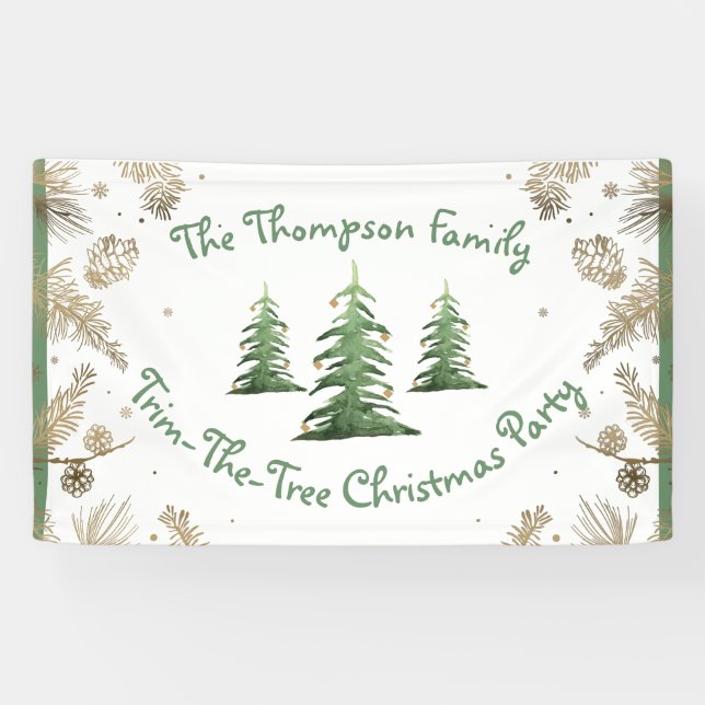 Banderoles Fête de Noël, Trim-The-Tree, Nom De Famille, (Horizontal)