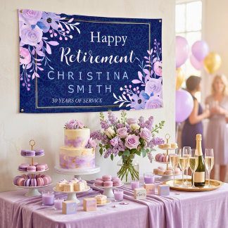 Banderoles Fête de retraite à l'aquarelle pastel lilas rêveus