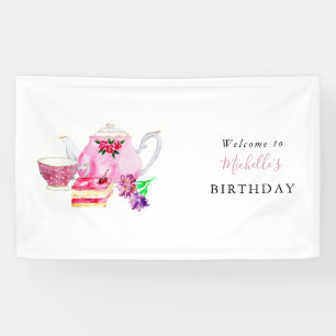 Banderoles Fête de thé d'anniversaire Bienvenue aquarelle Flo
