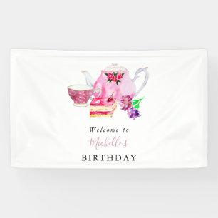 Banderoles Fête de thé d'anniversaire Bienvenue Aquarelle mig
