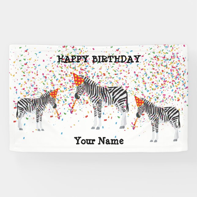 Banderoles Fête de zèbre - Animaux à la fête d'anniversaire (Horizontal)
