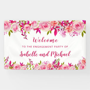 Banderoles Fête d'engagement Bienvenue Rose Rose Berry Floral