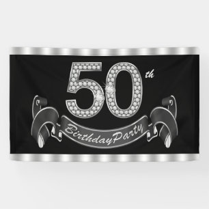 Banderoles Fête des 50 ans Argent Noir