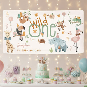 Banderoles Fête des animaux de safari Wild one anniversaire d