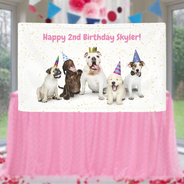 Banderoles Fête des chiens d'anniversaire des animaux | Rose (Créateur téléchargé)