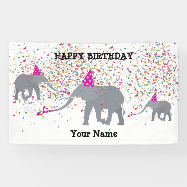 Banderoles Fête des éléphants - Animaux à la fête d'anniversa (Horizontal)