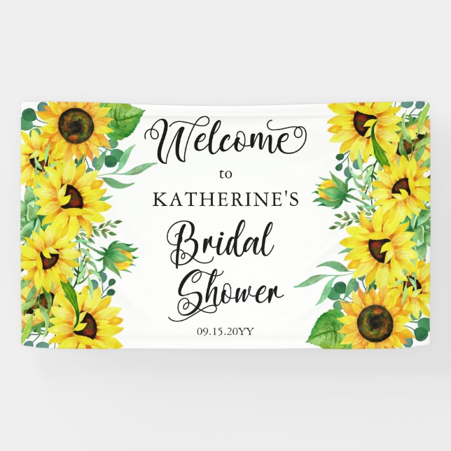 Banderoles Fête des mariées Boho Sunflowers | Eucalyptus (Horizontal)