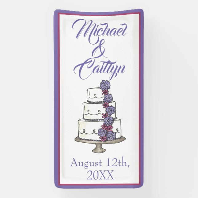Banderoles Fête des mariées de gâteau Mariage violet à plusie (Verticale)