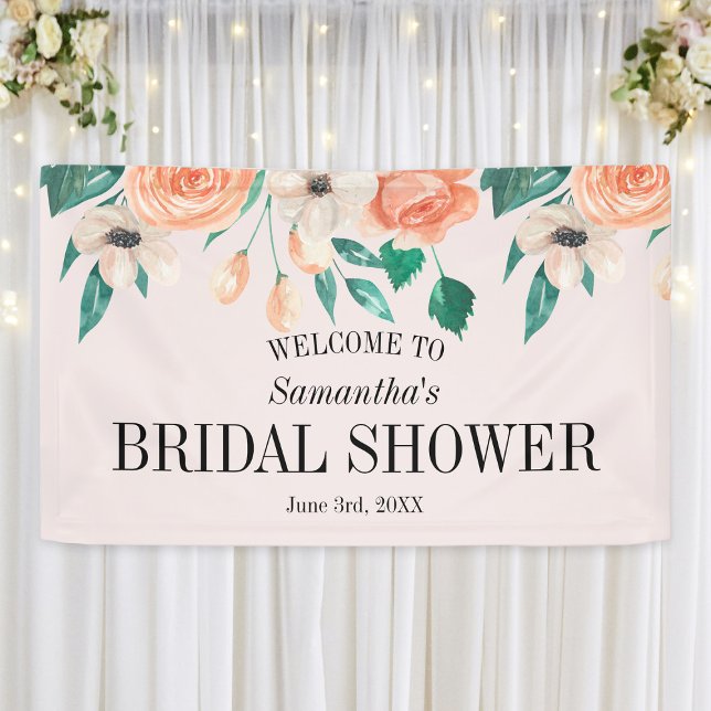 Banderoles Fête des mariées de pêche Floral personnalisé (Peach Bridal Shower Personalized Floral Banner
)