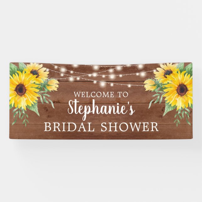 Banderoles Fête des mariées en bois rustique Sunflower (Horizontal)
