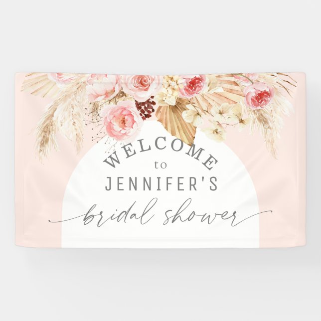 Banderoles Fête des mariées florale Boho Arch rose pâle  (Horizontal)