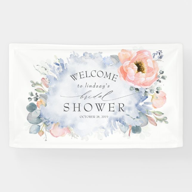 Banderoles Fête des mariées Flore Dusty Bleu Doux (Horizontal)