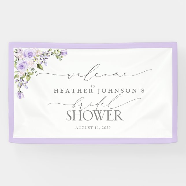 Banderoles Fête des mariées Lilac Lavender Floral Bienvenue (Horizontal)