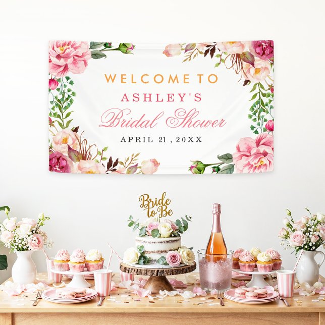 Banderoles Fête des mariées mariage Romantique Chic Floral En (Créateur téléchargé)