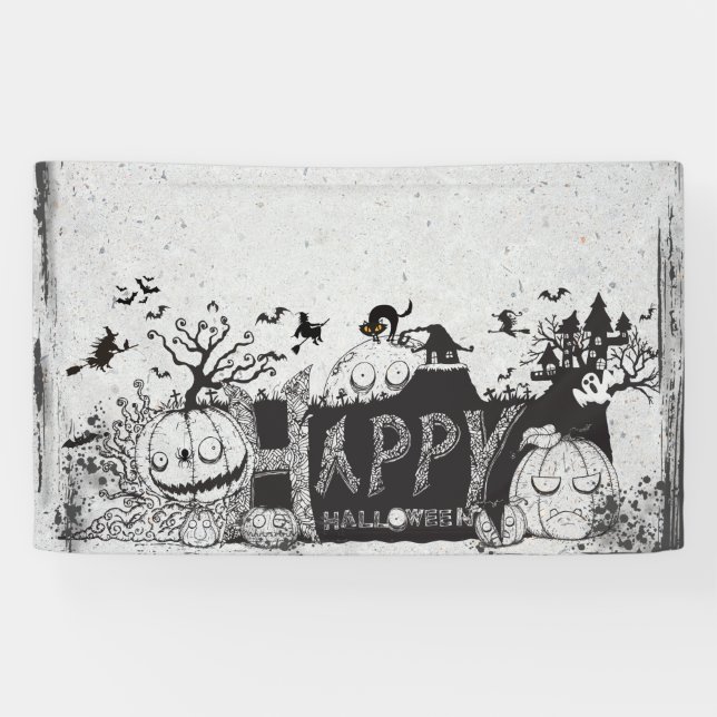 Banderoles Fête d'Halloween noir et blanc (Horizontal)